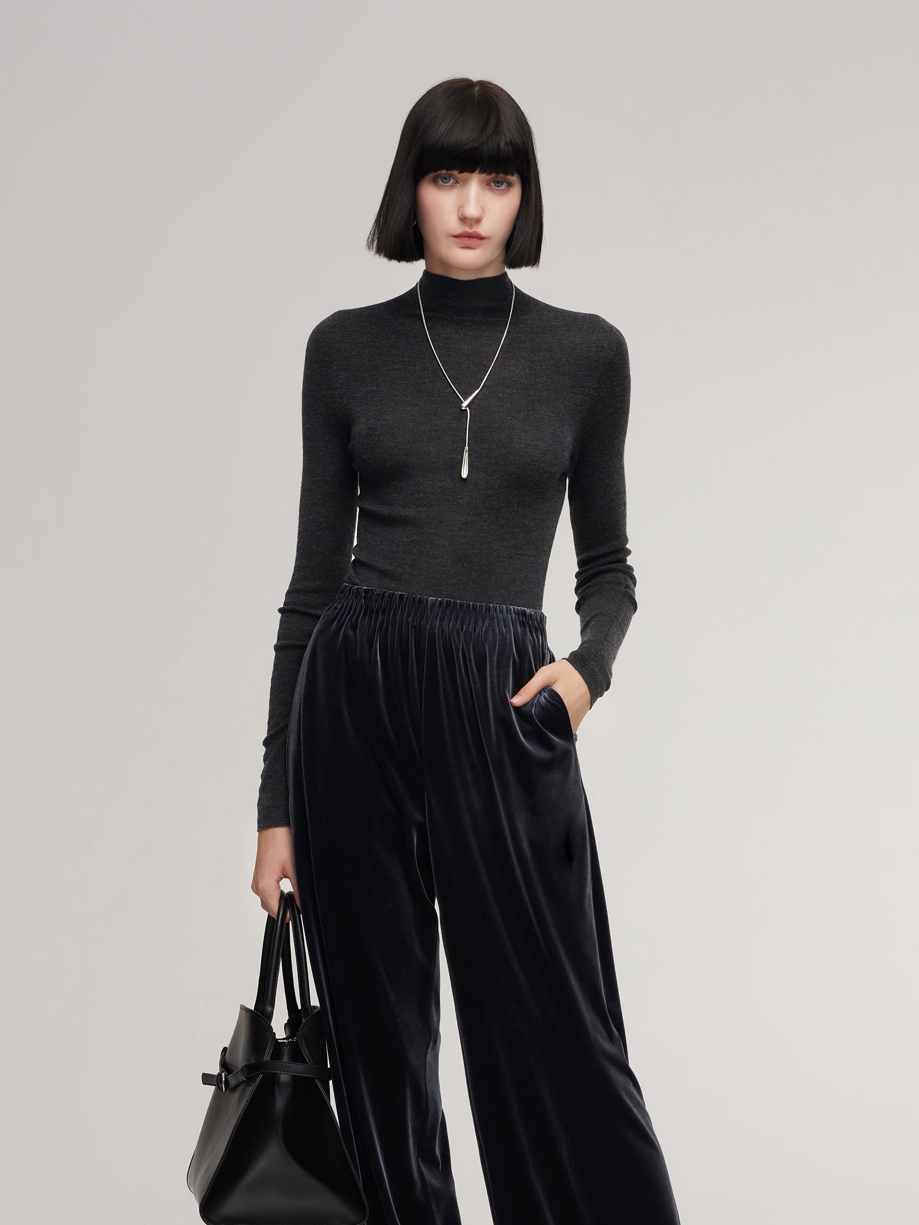 Cashmere Mulberry Silk Tencel Blend Women Knit Top GOELIA