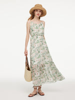 10MM Mulberry Silk Floral Print Women Strap Maxi Dress GOELIA