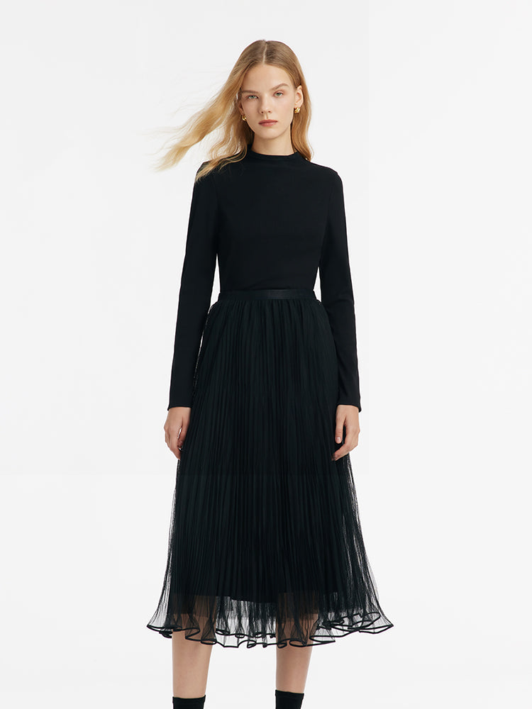 Sheath Sweater And Tulle Skirt And Vest Three-Piece Set With Belt GOELIA