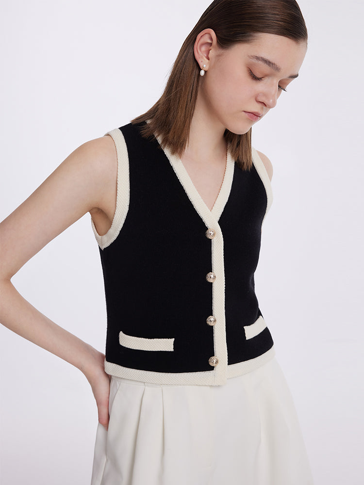 Knit Striped V-Neck Vest Cardigan  GOELIA