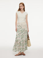 10MM Mulberry Silk Floral Print Women A-Line Skirt GOELIA