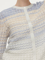 Cotton Blue And White Gradient Stripe Women Cardigan GOELIA