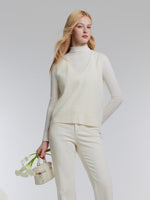 Brushed Cashmere Wool Tank And Mock Neck Knit Top Two-Piece Set GOELIA
