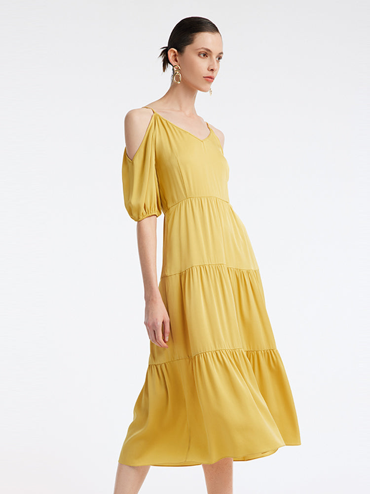 22MM Silk Off-Shoulder Tiered Dress GOELIA
