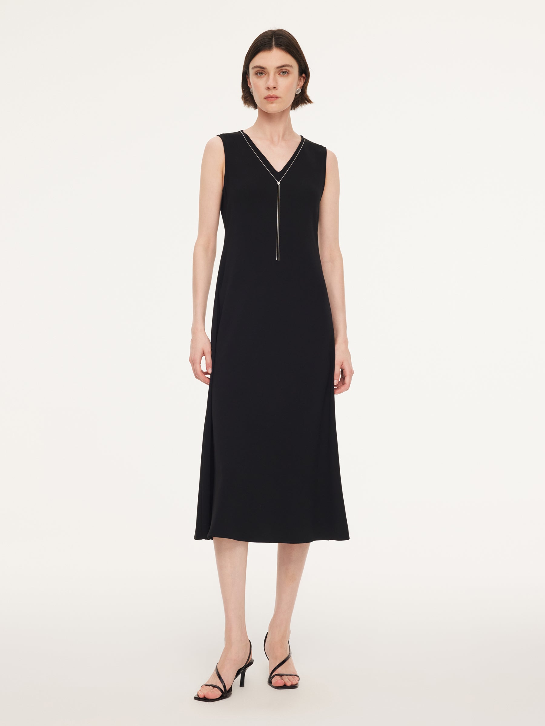 Triacetate Blend V-Neck Women Sleeveless Maxi Dress GOELIA