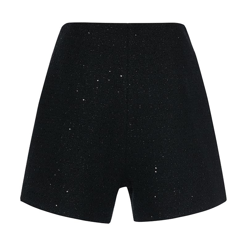 Elegant Black Tweed Shorts GOELIA