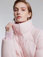 [Preview] Goose Down Cropped Jacket With Detachable Knit Hood GOELIA