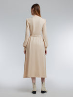 [Preview] Lyocell Wool Blend A-Line Women Belted Maxi Dress GOELIA