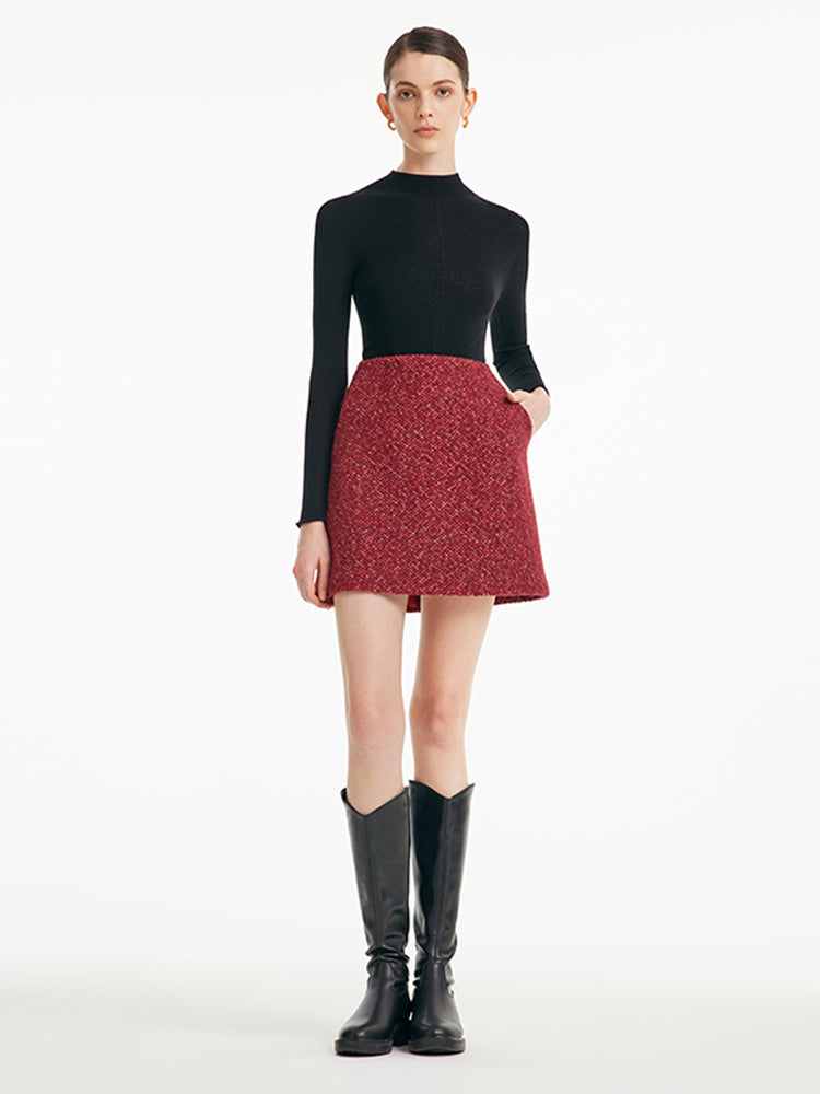 A-Line Woolen Tweed Mini Skirt GOELIA