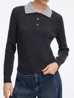 100% Wool Faux Two-Piece Lapel Women Knit Top GOELIA