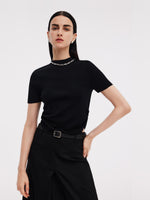 Tencel Acetate Blend Women Side Pleat Knit Top GOELIA