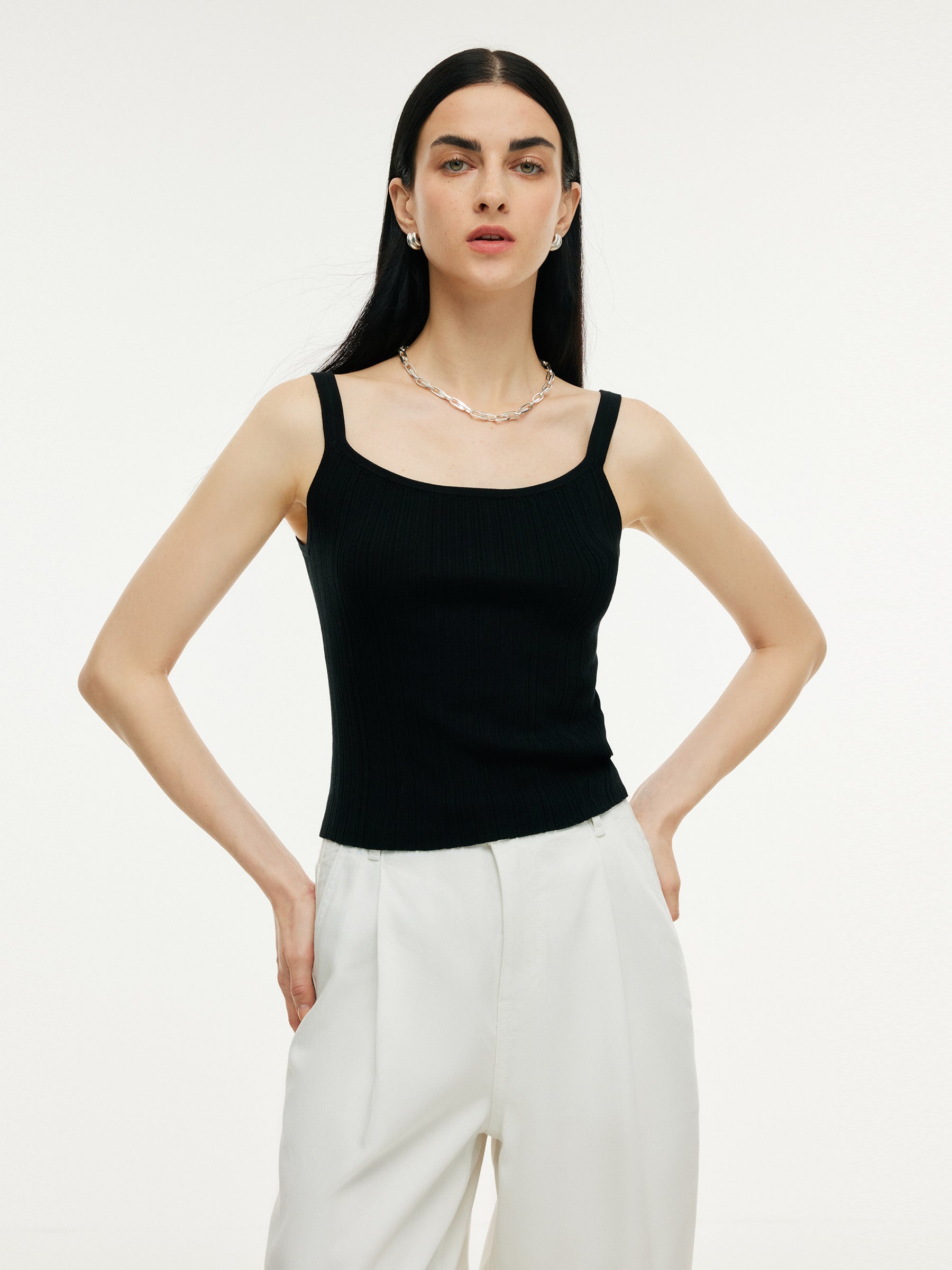 Tencel Mulberry Silk Blend Women Knit Stretchy Tank Top GOELIA