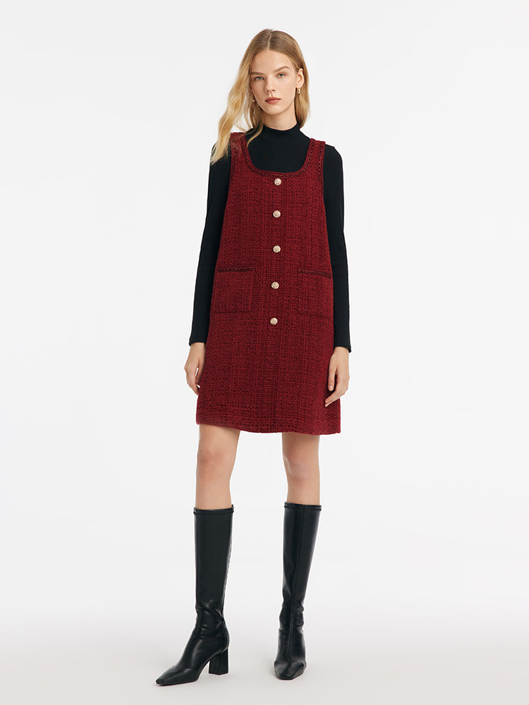 Slim Sweater And Tweed Vest Dress Two-Piece Set GOELIA