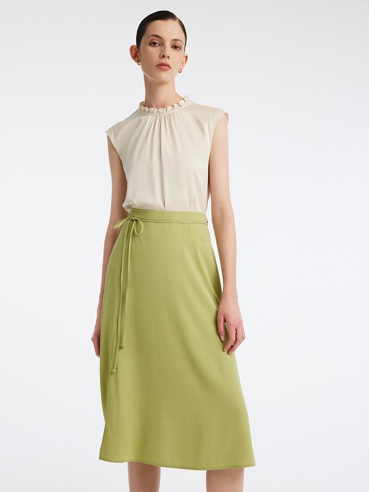 Light Green Tea Acetate Knee-Length Skirt GOELIA