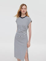 Striped Slit Ruched Women Midi Dress GOELIA