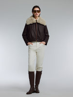 [Preview] Coated Goose Down Jacket With Detachable Shearling Collar GOELIA