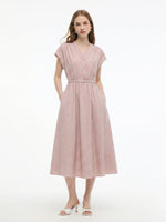 Tencel Linen Blend Cap Sleeve Women Maxi Dress GOELIA