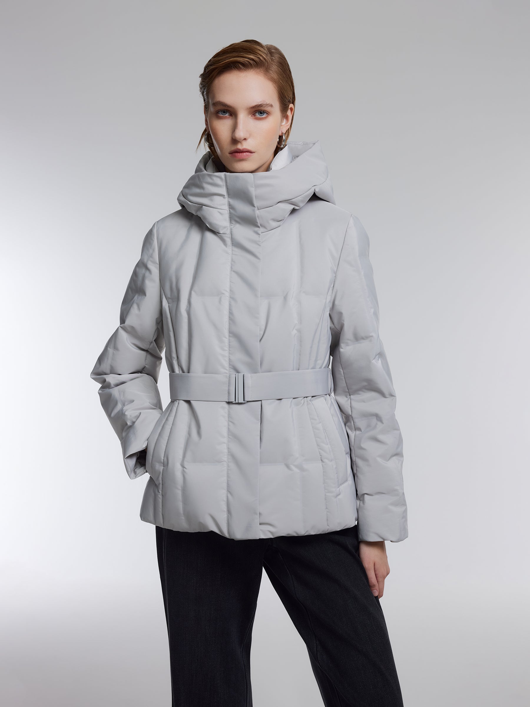 [Preview] Gathered Waist Belted Hooded Goose Down Jacket GOELIA