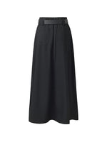 Black A-Line Women Maxi Skirt With Belt GOELIA