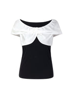 Tencel Blend Patchwork Bow Neck Women Knit Top GOELIA