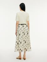 Floral Embroidered Women Elastic Waist Mesh Skirt GOELIA