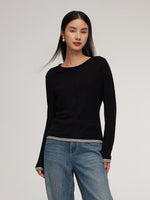 100% Wool Faux Two-Piece Women Knit Top GOELIA