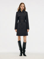 100% Worsted Wool Women Belted Trench Coat GOELIA