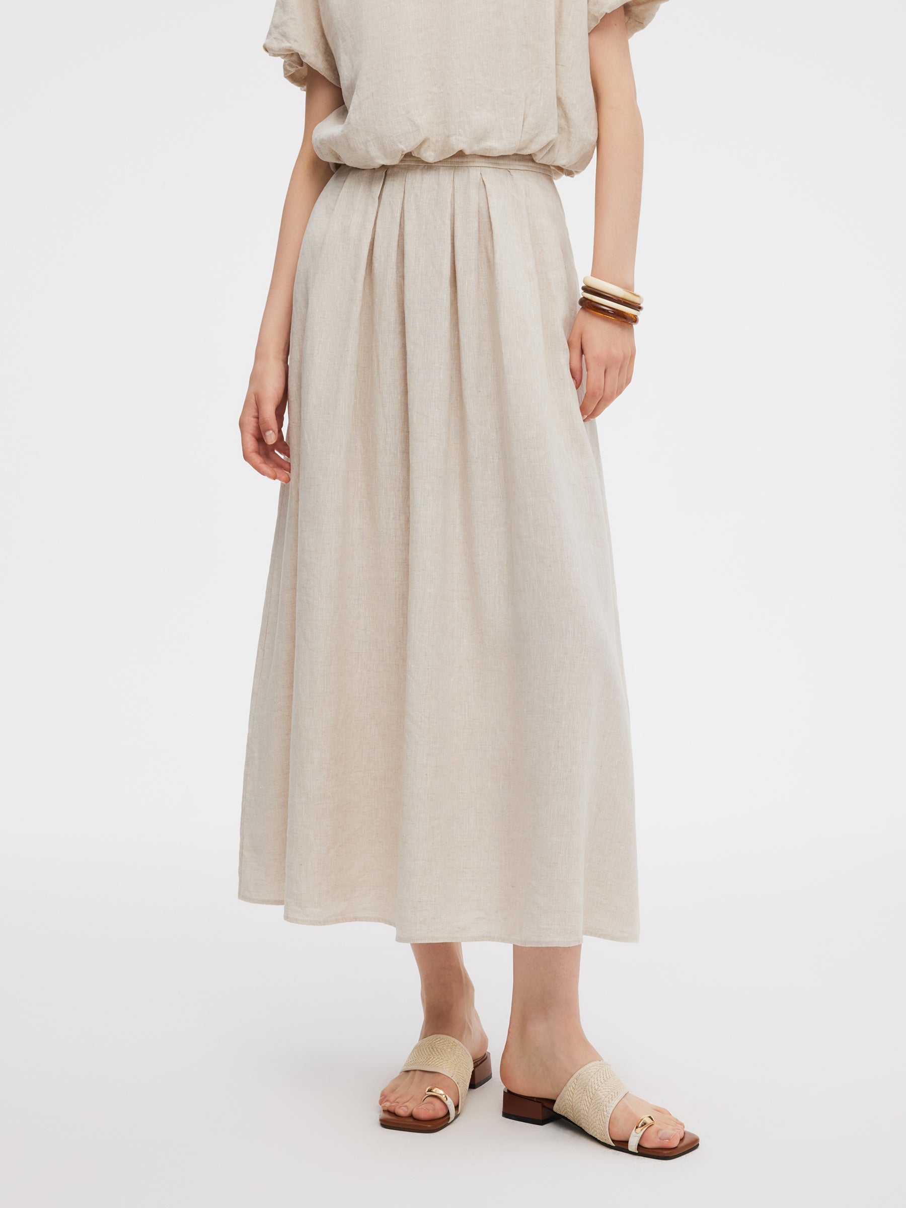 100% Linen Women High-Waisted A-Line Skirt GOELIA
