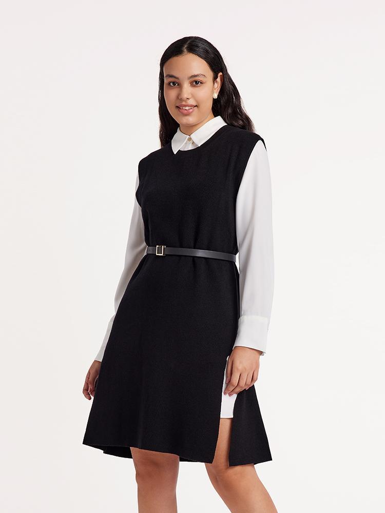 Black Vest Dress And White Shirt Dress Two-Piece Set GOELIA