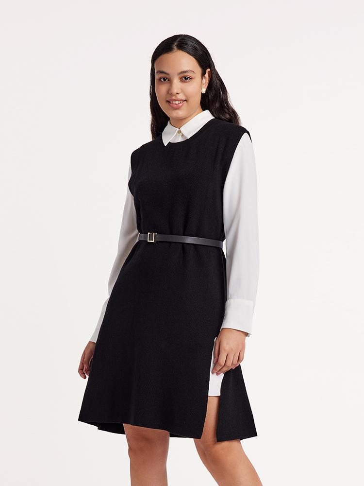 Black Vest Dress And White Women Shirt Dress Two-Piece Set – GOELIA