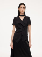 [Preview] 22MM Mulberry Silk Asymmetrical Hem Women Blouse With Ribbon GOELIA