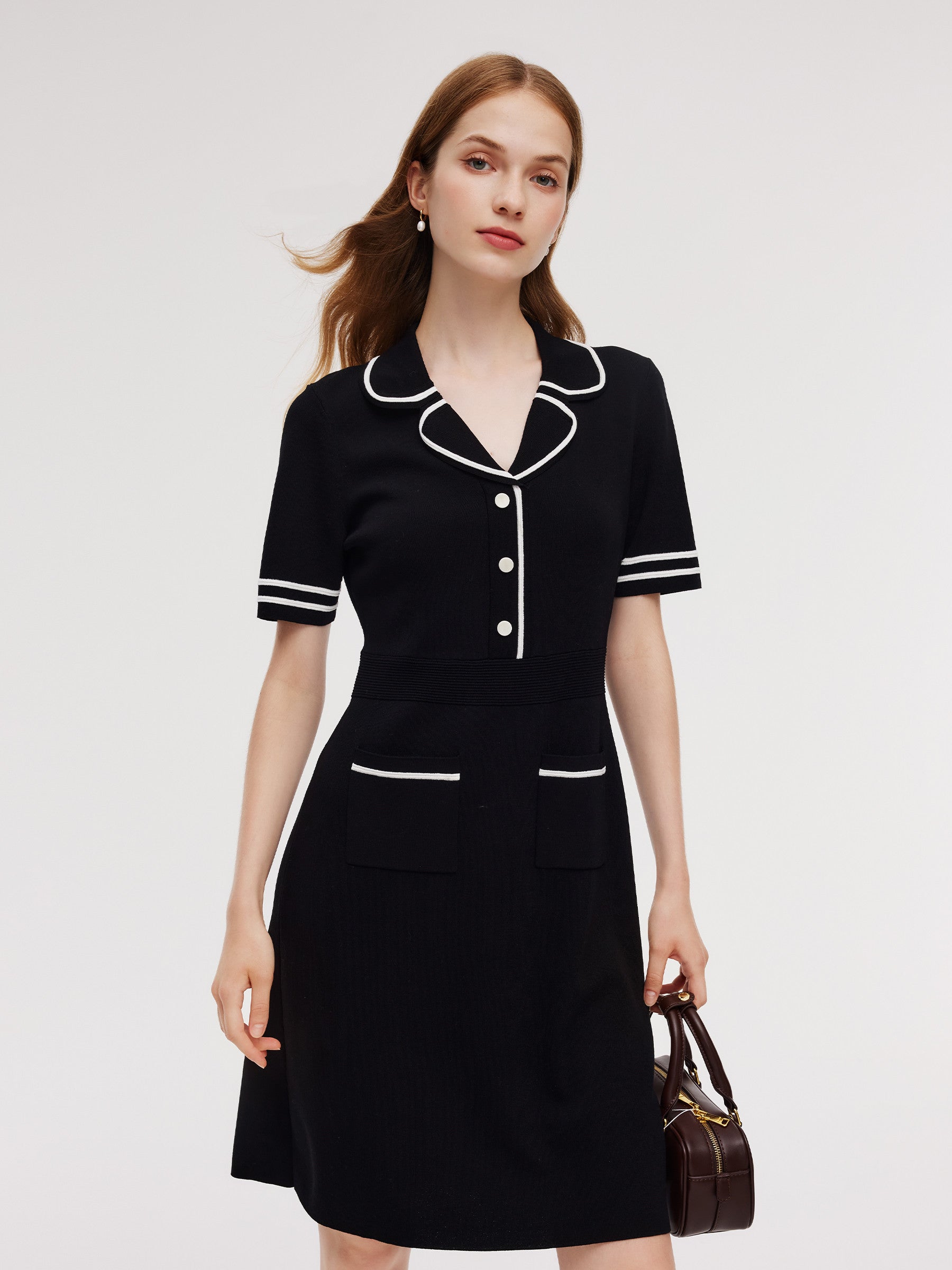 Lyocell Blend Contrast Trim Women Knit Mini Dress GOELIA