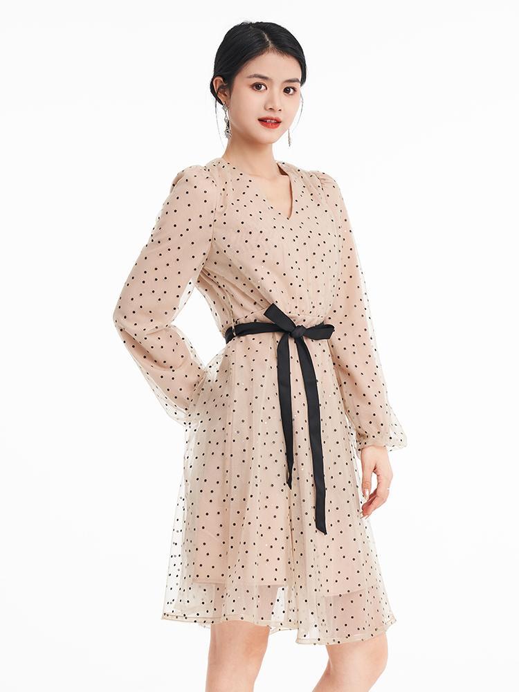 V-neck Mesh Patchwork Dress GOELIA