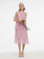 Ruffle Women Tiered Vest Midi Dress With Hairband And Bowknot Choker GOELIA