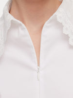 Lace Collar Hidden Half-Zip Women Shirt GOELIA