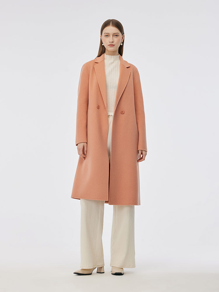 100% Wool Double-Faced Back Slit Women Overcoat GOELIA