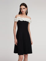 Color Block Ruffle Women Knit Mini Dress With Detachable Straps GOELIA