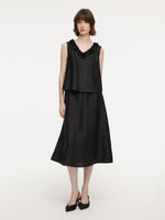 18MM Gambiered Canton Gauze Floral V-Neck Women Sleeveless Maxi Dress With Scrunchie GOELIA