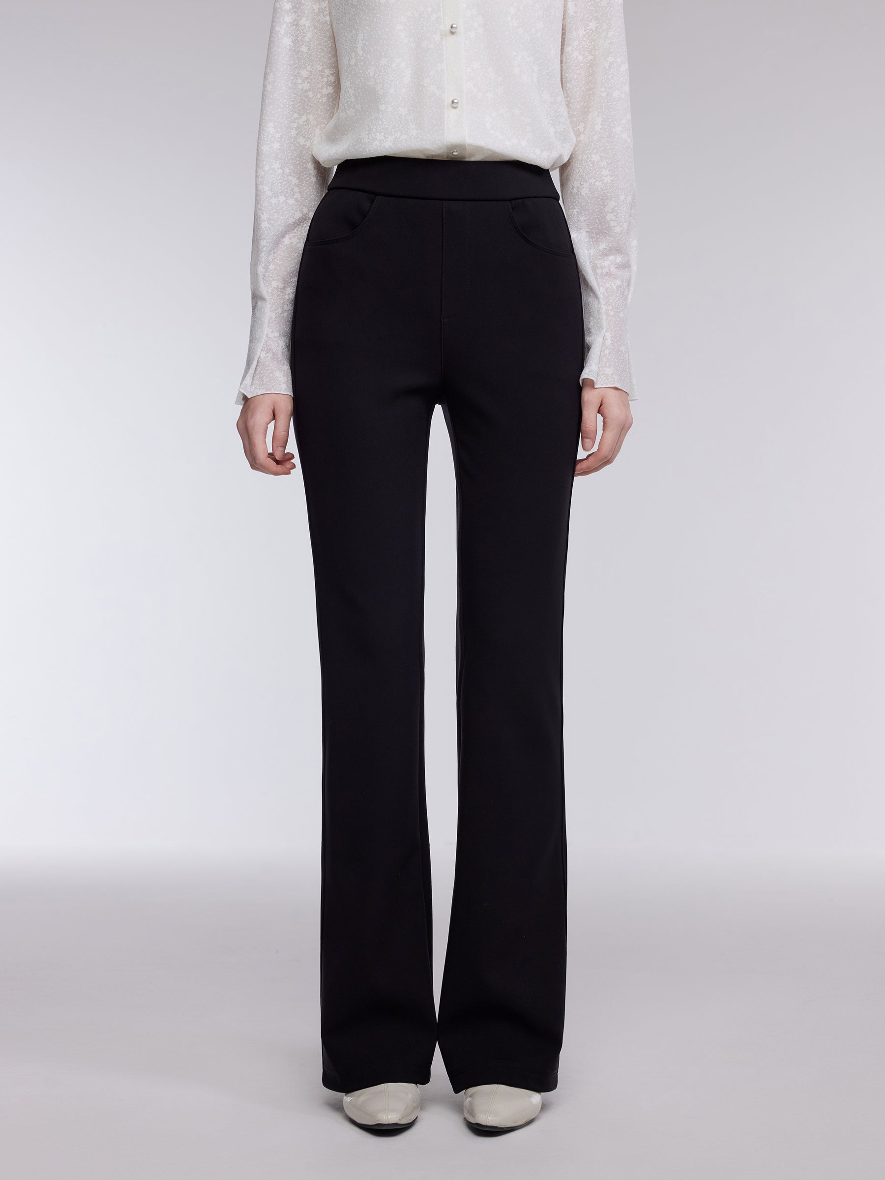 [Preview] Fleece-Lined Stretch Knit Flared Pants GOELIA