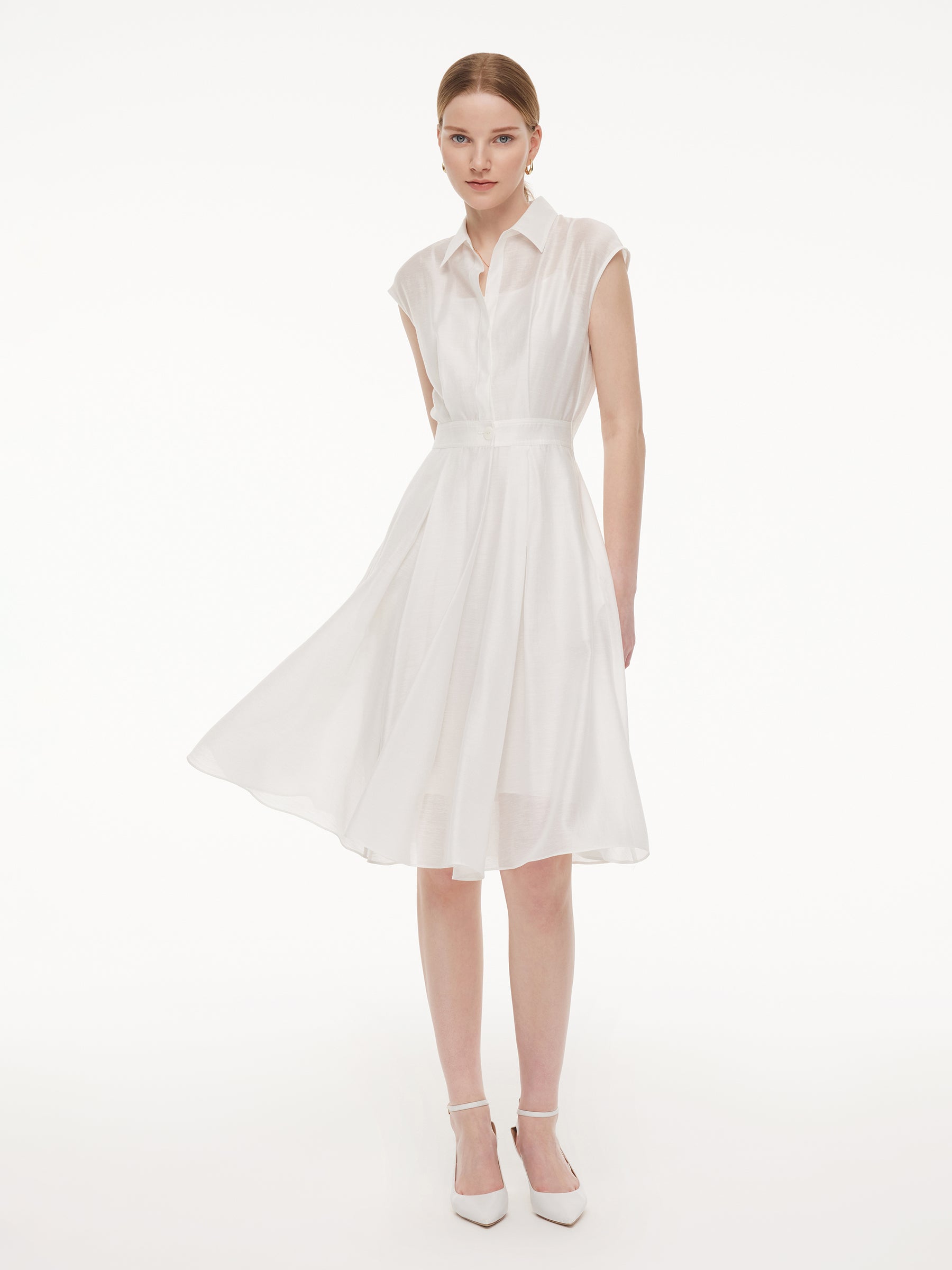 Tencel Acetate Blend Women Midi Shirt Dress GOELIA