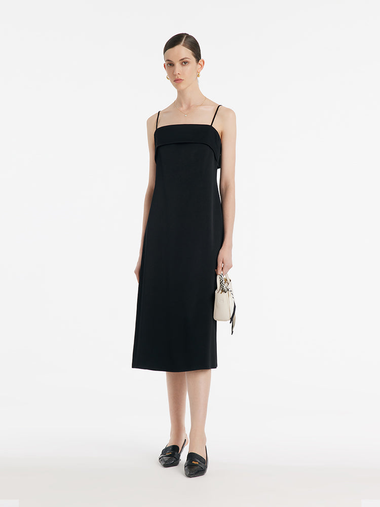 Triacetate Spaghetti Strap Women Midi Dress GOELIA