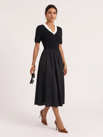 Lyocell Blend Patchwork Gather-Waisted Women Maxi Dress GOELIA
