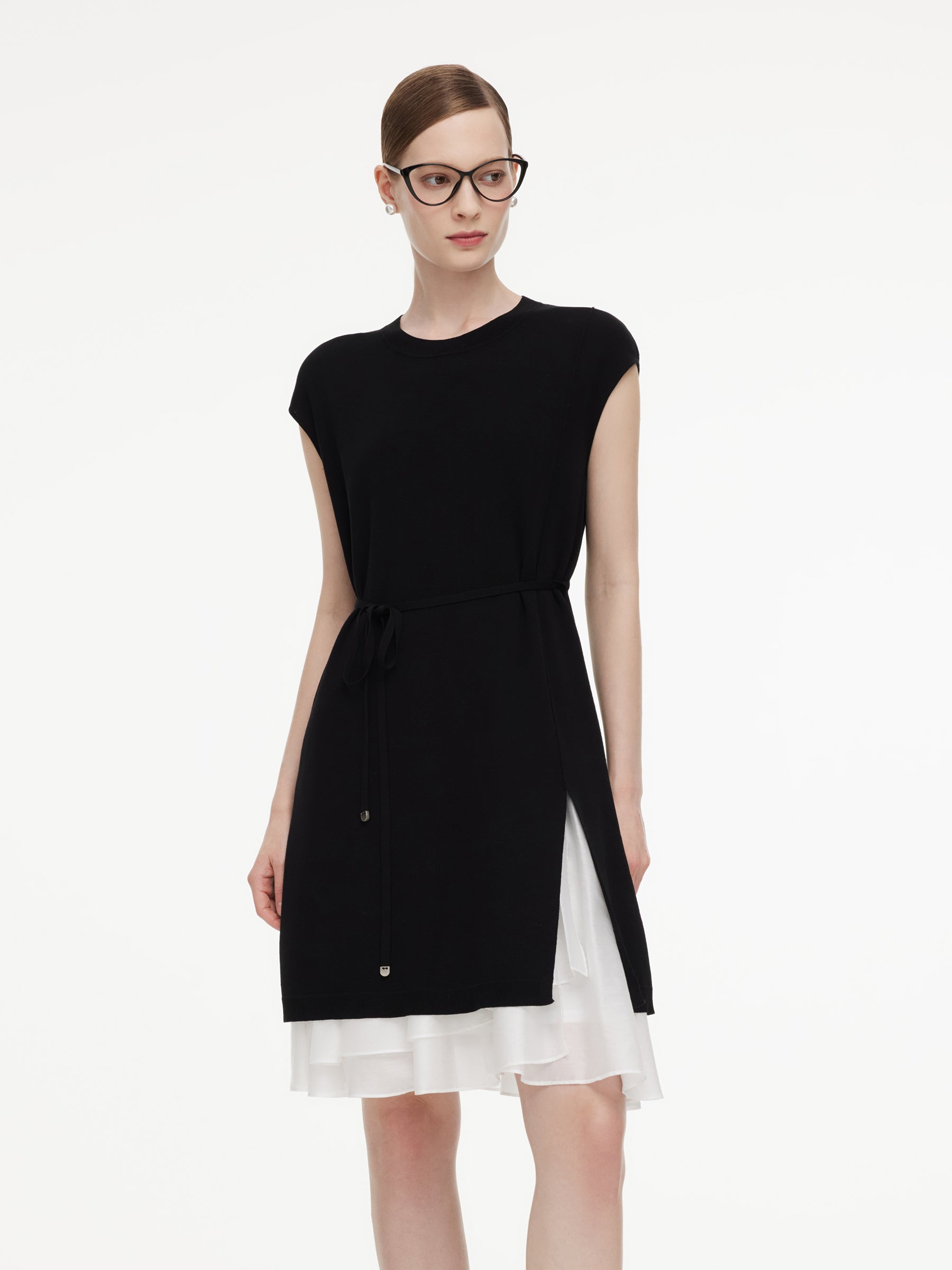 Tencel Blend Knit Two-Piece Dress Set With Slip Inner & Belt GOELIA