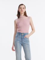 Tencel And Woolen Lace Ruffle Women Tank Top GOELIA