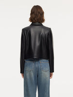 PU Leather Embroidered Trim Women Cropped Jacket GOELIA