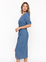 Denim Look V-Neck Women Wrap Maxi Tea Dress GOELIA