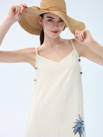 Tencel Linen Blend Floral Print Women Strap Maxi Dress GOELIA