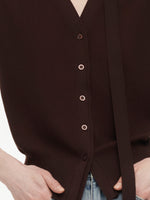 [Preview] Lyocell Blend V-Neck Women Knit Top With Ribbon GOELIA