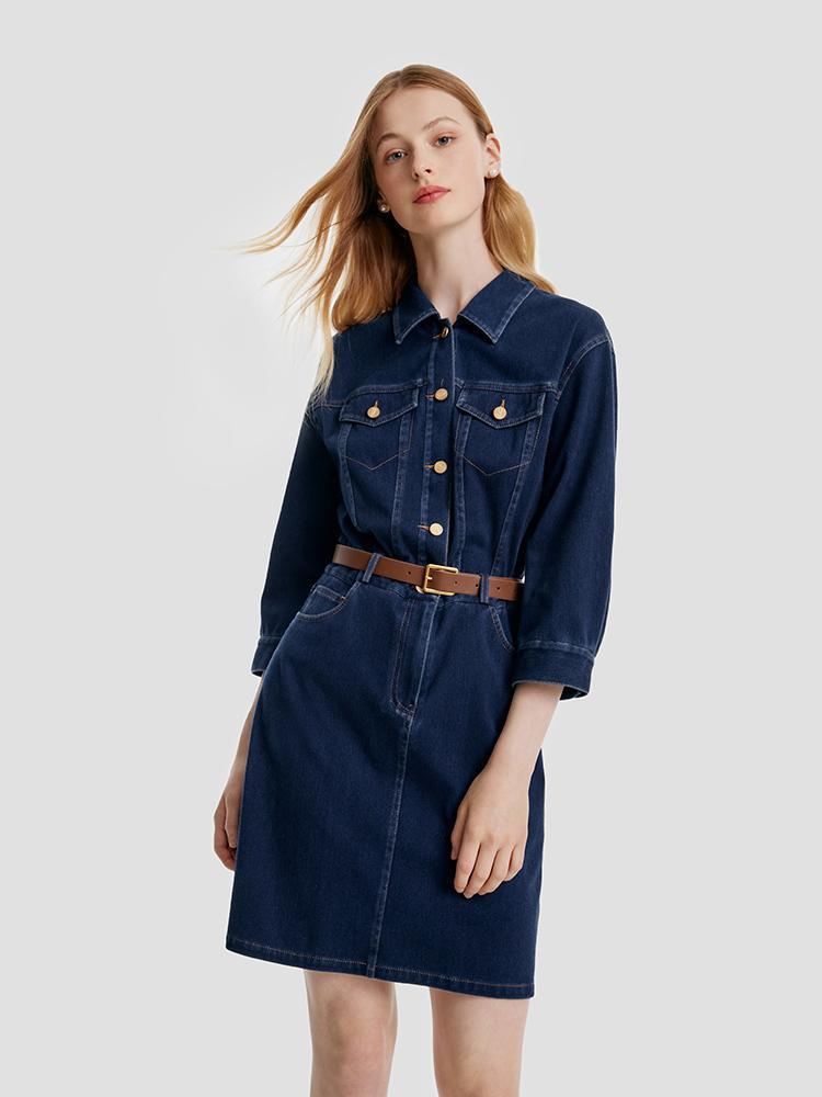 Knited Denim Dress With Belt GOELIA