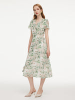 10MM Mulberry Silk Floral Print Ruffled Sleeve Women Wrap Maxi Dress GOELIA